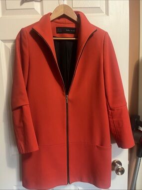 Zara Women's Orange-Red Zip Front Trench Coat